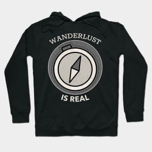 Wanderlust Is Real - Compas With White Text Design Hoodie